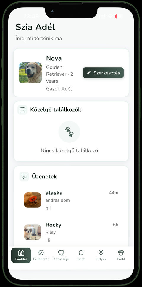 Főoldal képernyő